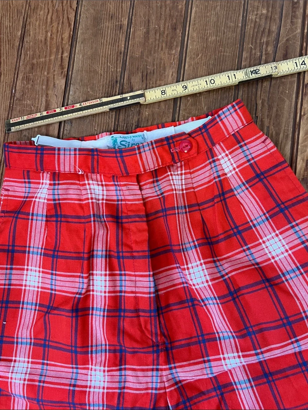 Vintage women’s shorts 1960s ultra high waist Red Plaid Cotton